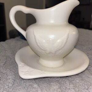 HULL F92‎ American Eagle Pitcher And Saucer With Stars Ceramic